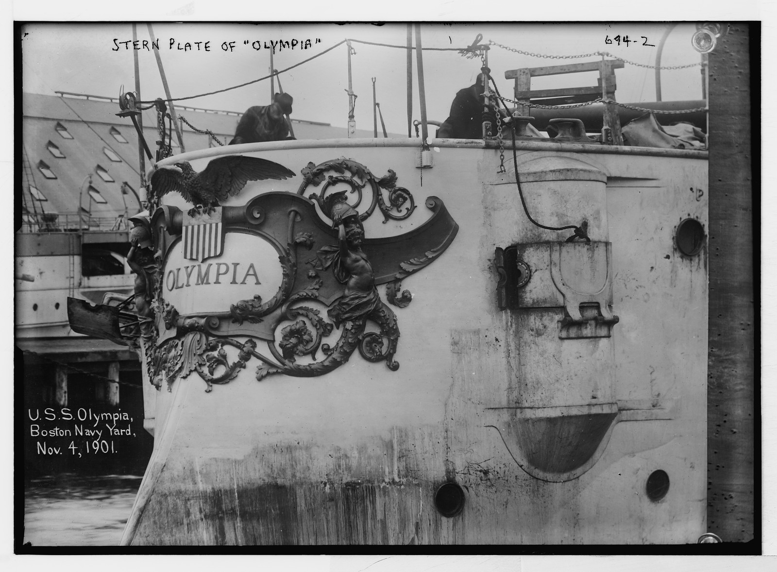 Stern plate of U.S.S. Olympia, Boston Navy Yard, 11/4/01. — historic photograph