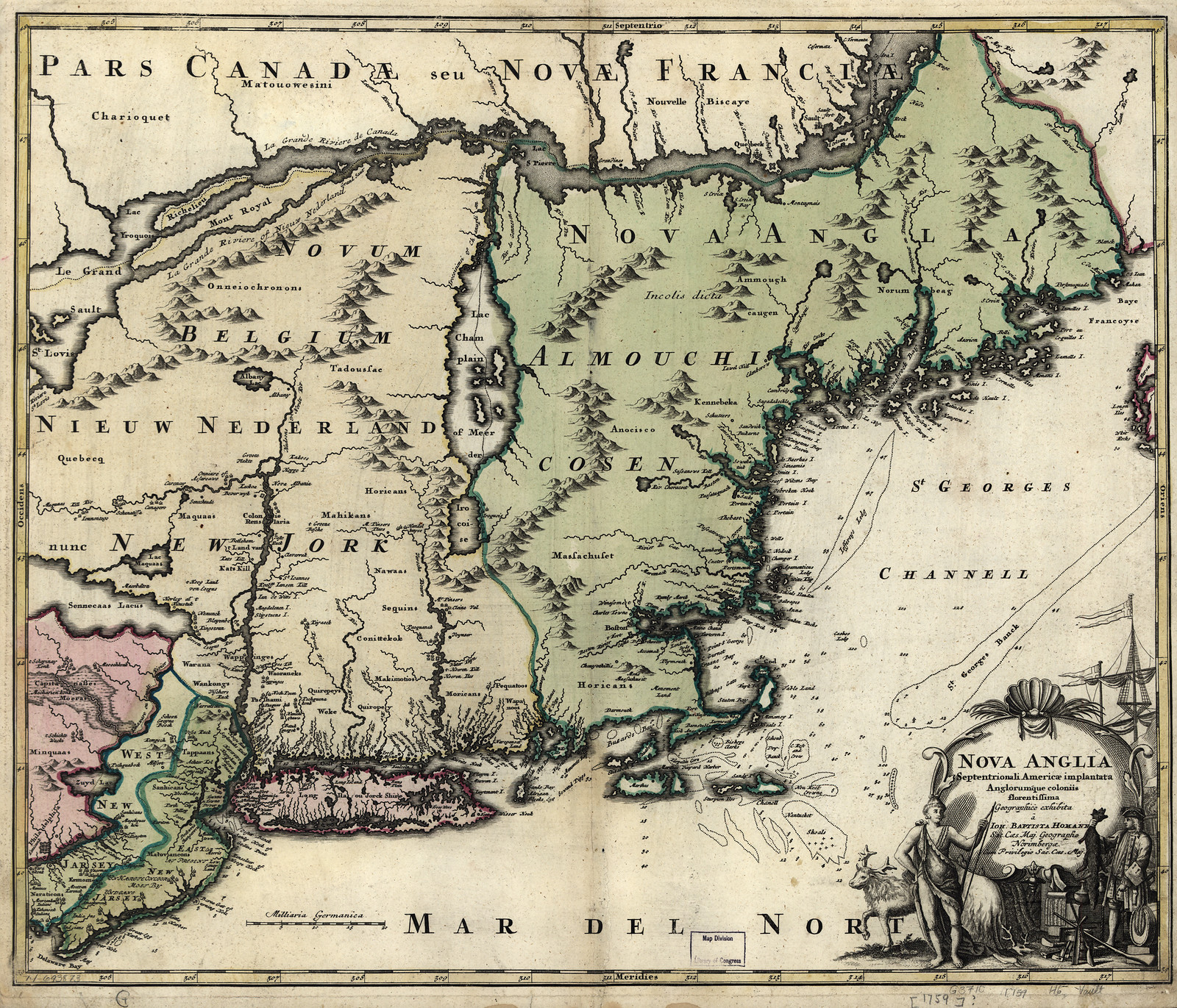 Nova Anglia map of New England and New York — antique map