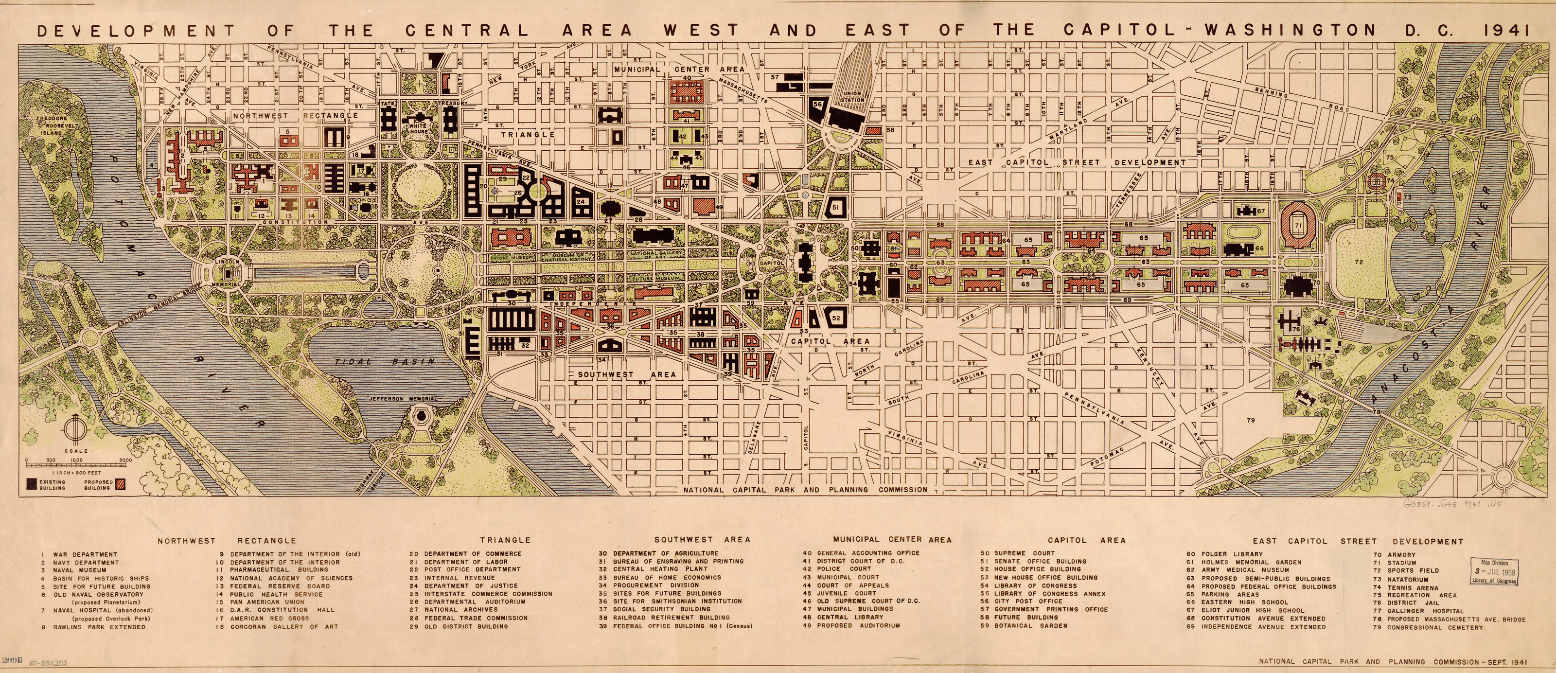 Development of the central area, Washington D.C., 1941 map — antique map