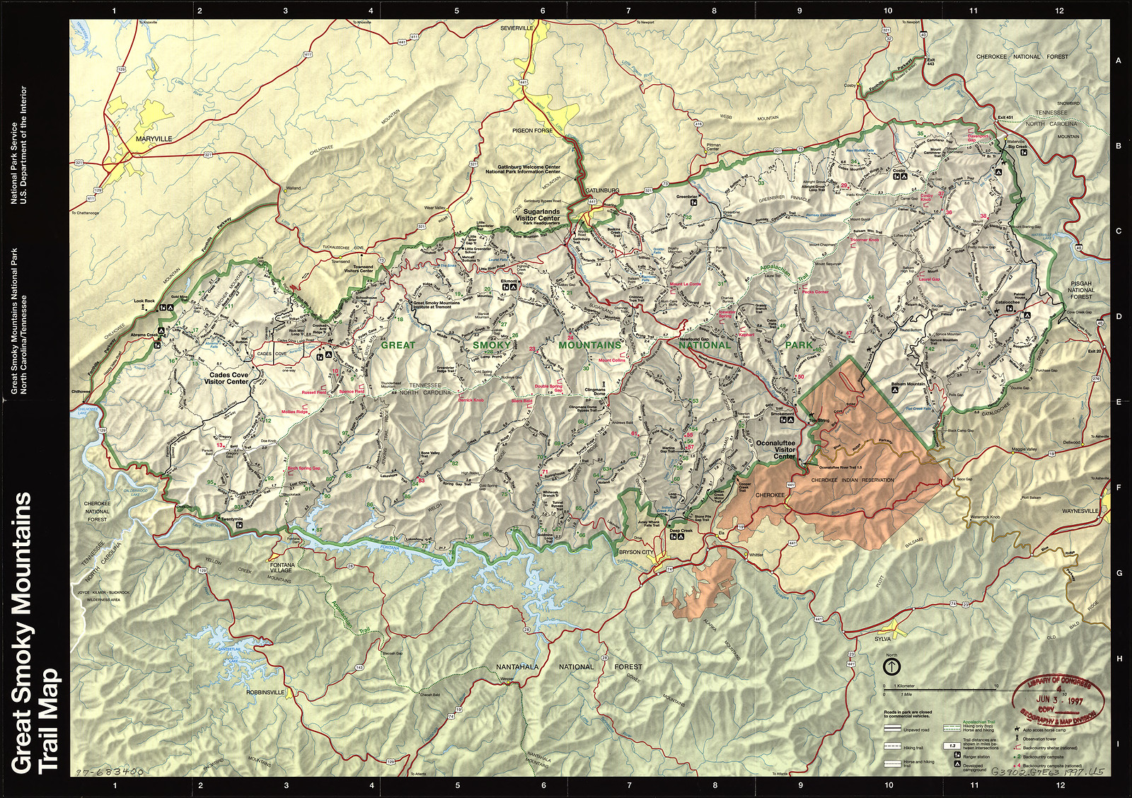 Great Smoky Mountains National Park Trail Map, 1997 — antique map