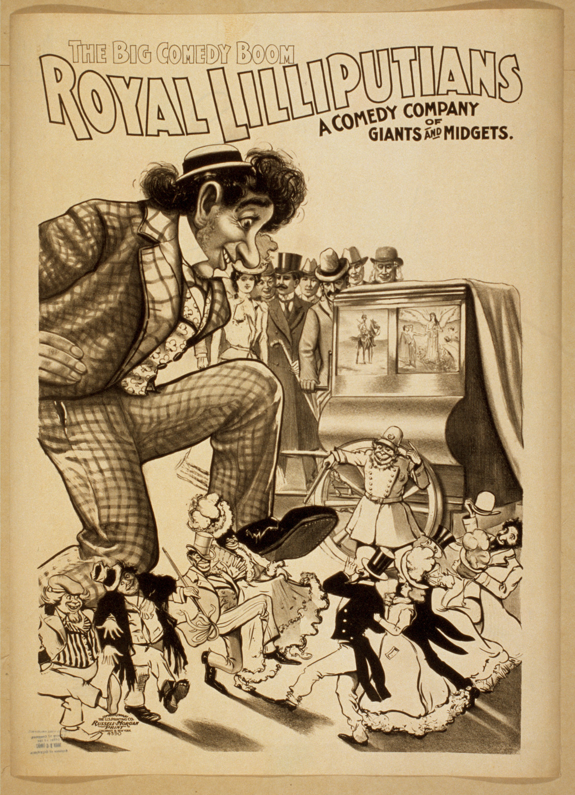 Royal Lilliputians the big comedy boom : a comedy company of giants and midgets., 1900 — vintage poster