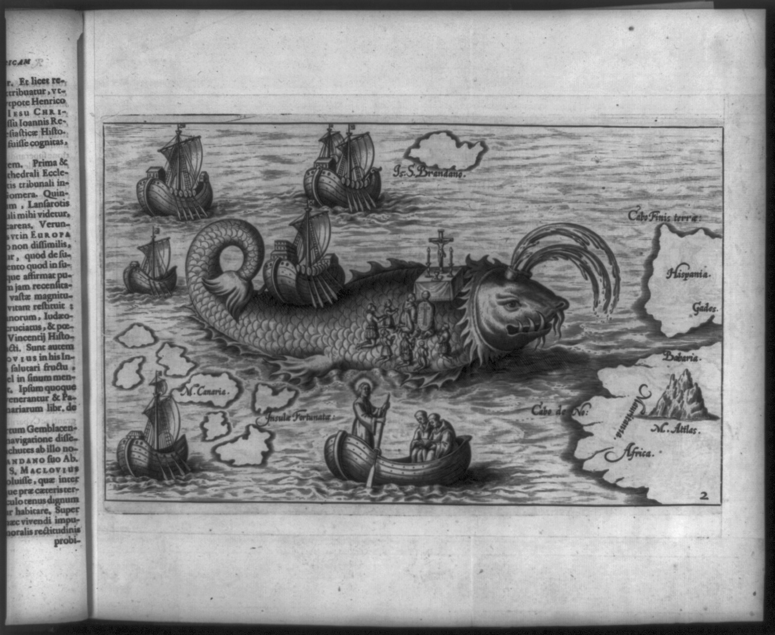 [Saint Brendan, 484-577, figurative map of St. Brendan's legendary voyage; shows Mass being said on the back of a whale] — antique map