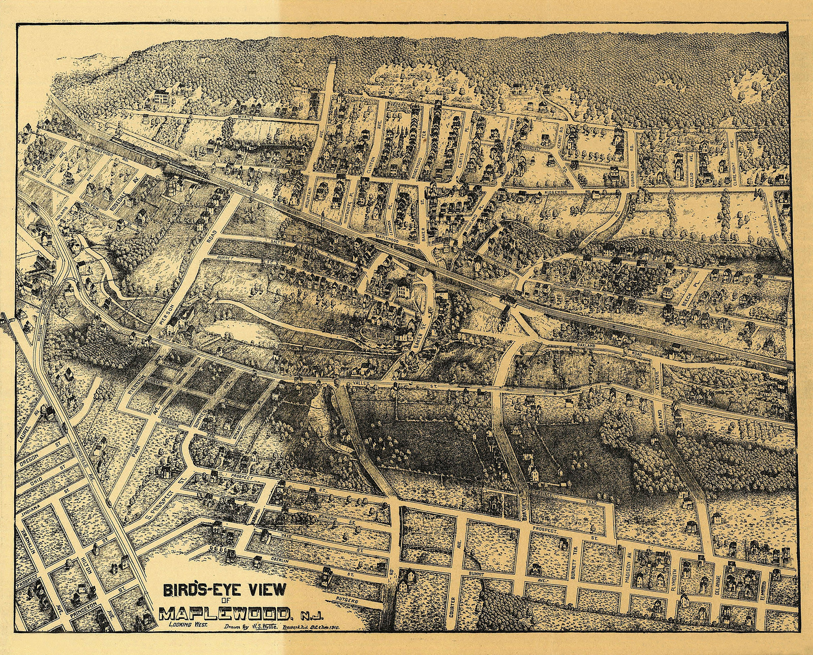 Bird's-Eye View of Maplewood, N.J., 1910 — antique map