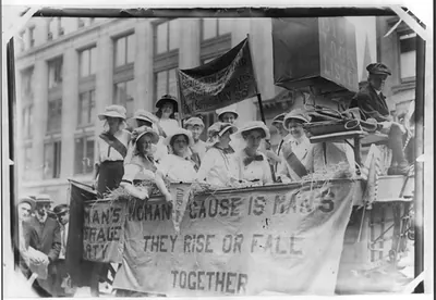 Suffragettes riding float...New York Fair, Yonkers