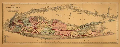 Map of Long Island showing the Long Island Railroad