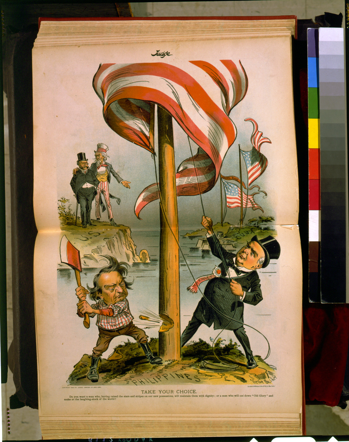 Take Your Choice, Judge cartoon on the Philippines — historic image