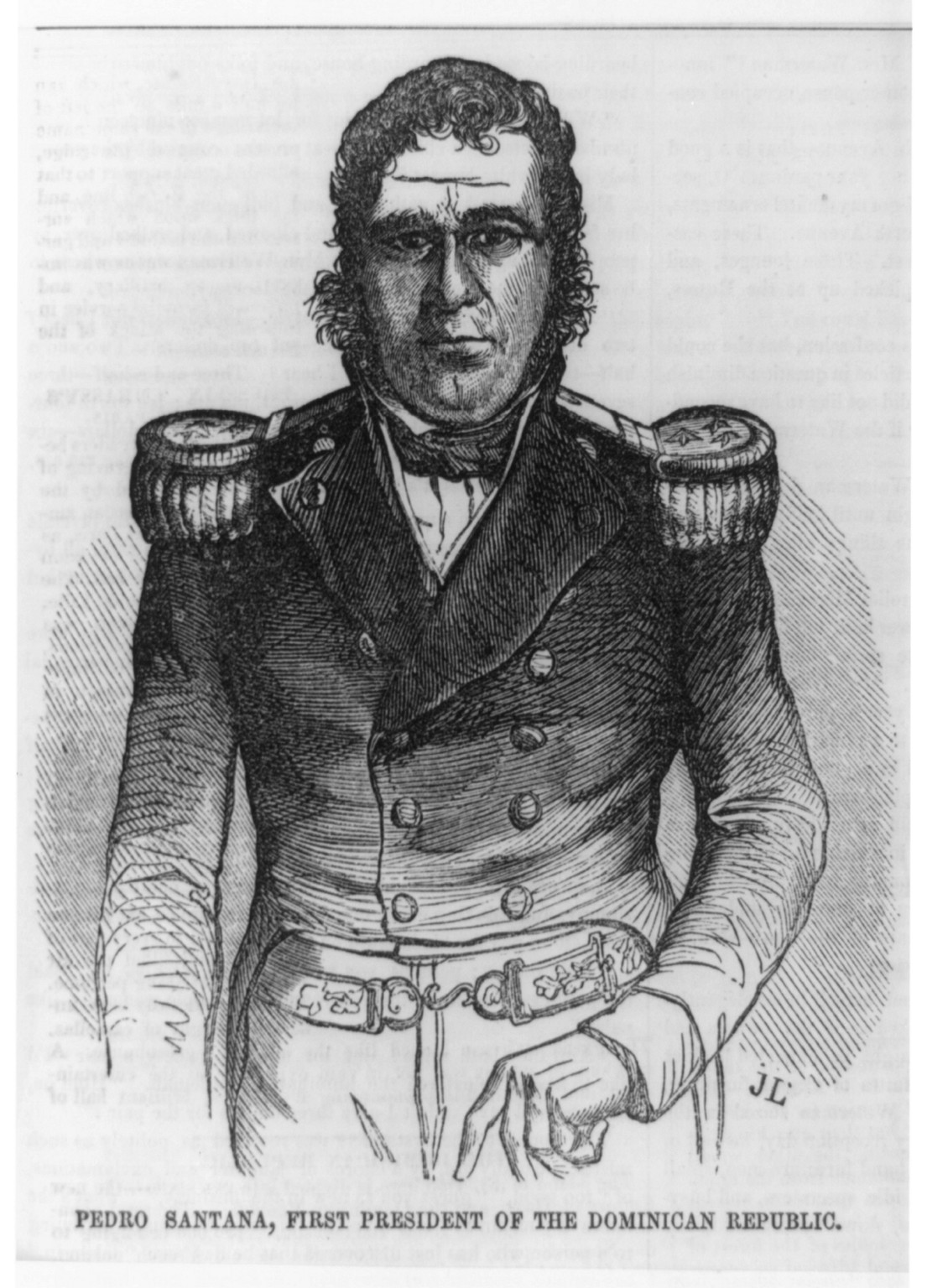 Pedro Santana, 1801-1864, 1854 — antique engraving