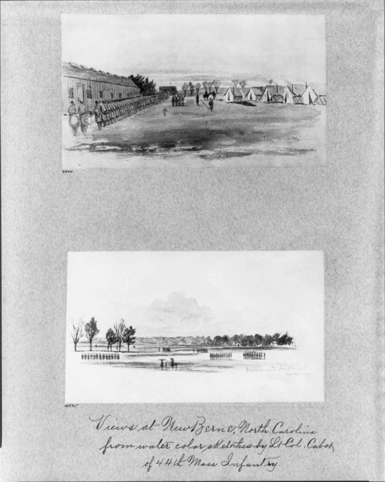 Views at New Berne, N.C.: [2 views - camp and drill ground], [no date recorded on caption card] — historic print