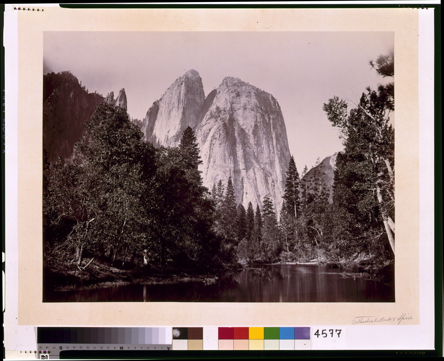 [Cathedral Rocks, with lake and trees in foreground, Yosemite Valley, Calif.], [ca. 1865] — historic photograph