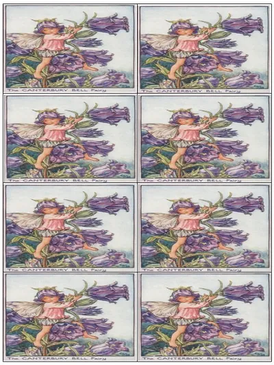 The Canterbury Bell Fairy, eight repeated labels on a sheet