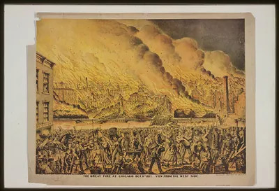 The Great fire at Chicago Oct. 9th 1871. View from the west side / Gibson & Co.'s Steam Press, Cin. O.