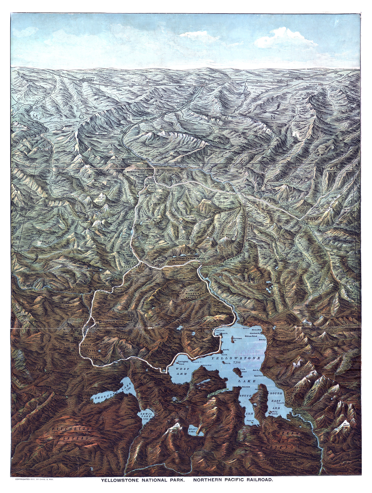 Yellowstone National Park, Northern Pacific Railroad pictorial map — antique map