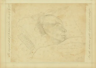 Pencil sketch of John Quincy Adams on his deathbed