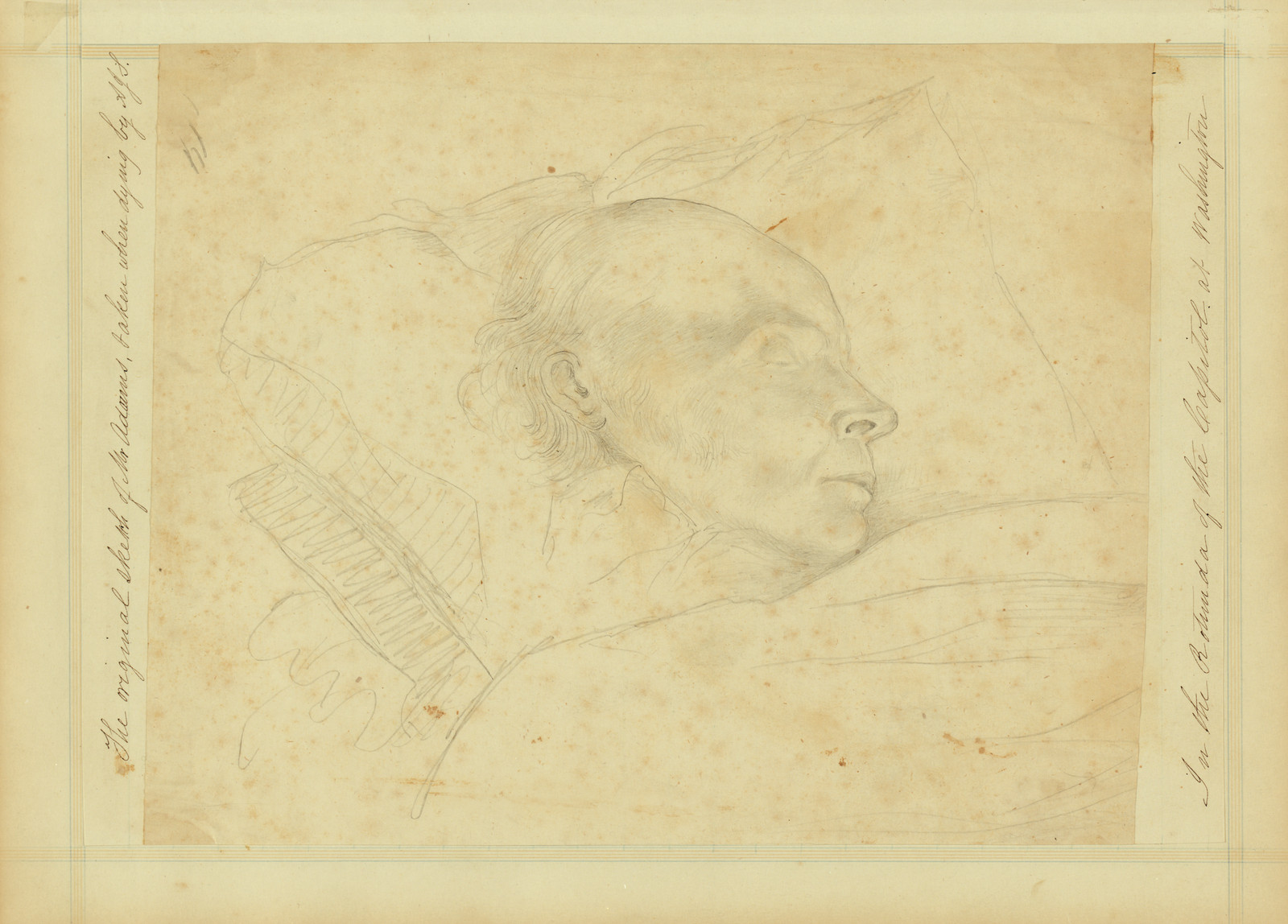 Pencil sketch of John Quincy Adams on his deathbed — historic image