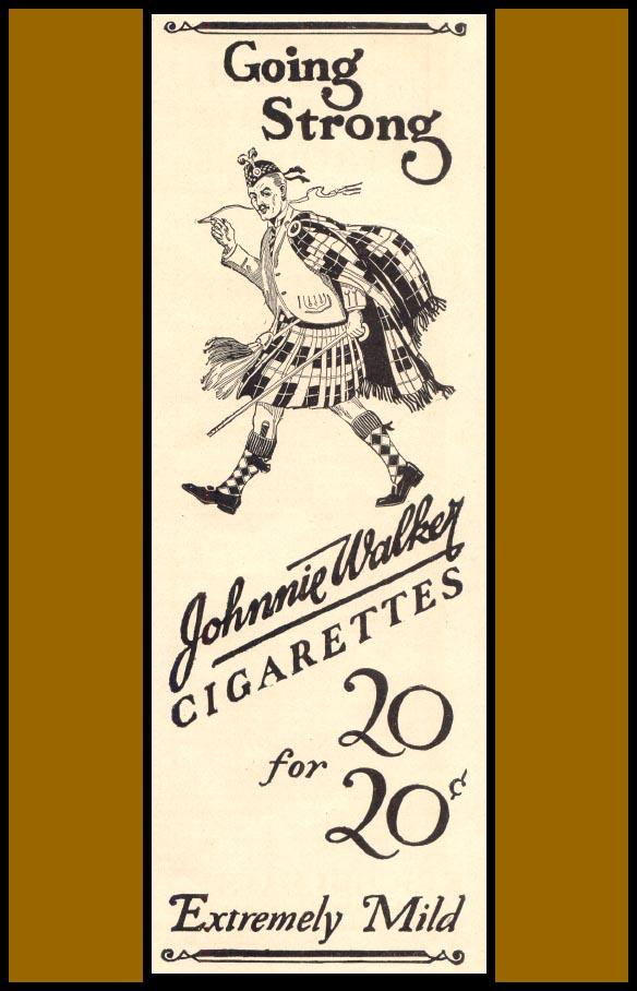 Going Strong Johnnie Walker Cigarettes advertisement with Highland figure — historic image