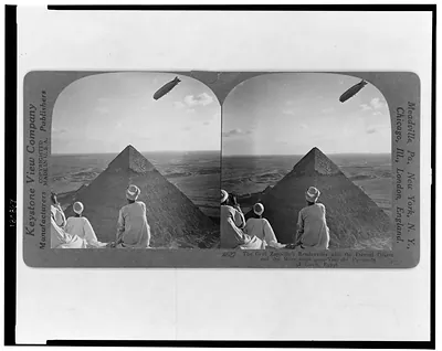 The Graf Zeppelins rendezvous with the eternal desert and the more than 4000 year old pyraminds of Gizeh Egypt
