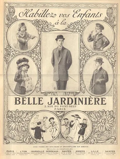 Advertisement for children's clothing, Belle Jardinière, Paris