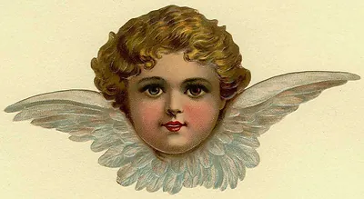 Cherub with curly golden hair and white wings