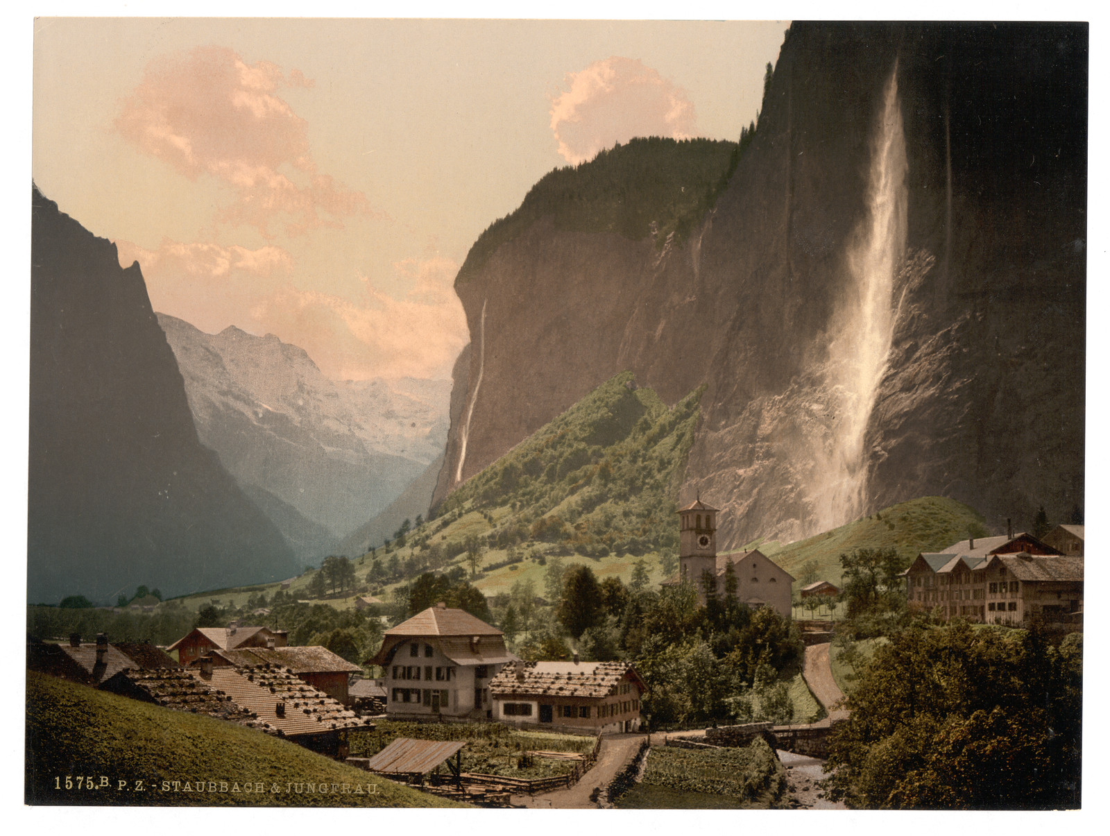 Jungfrau and Staubbach Bernese Oberland Switzerland, [between ca. 1890 and ca. 1900]. — historic print