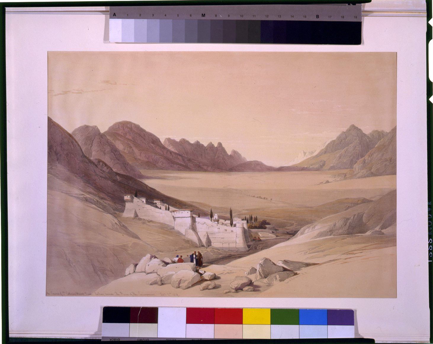 The convent of St. Catherine Mount Sinai looking towards the plain of the encampment Feby 21st 1839 / David Roberts, R.A., [published between 1844 and 1845] — antique lithograph