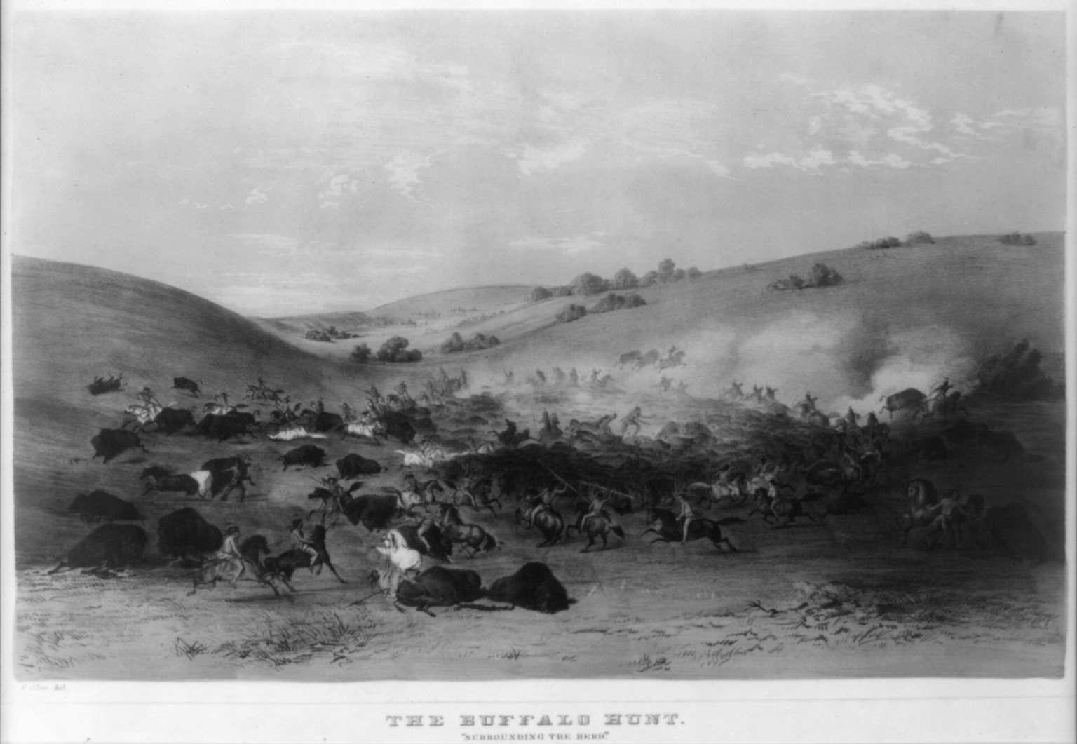 The Buffalo hunt: Surrounding the herd"", [New York] : Currier & Ives, [between 1856 and 1907] — antique lithograph