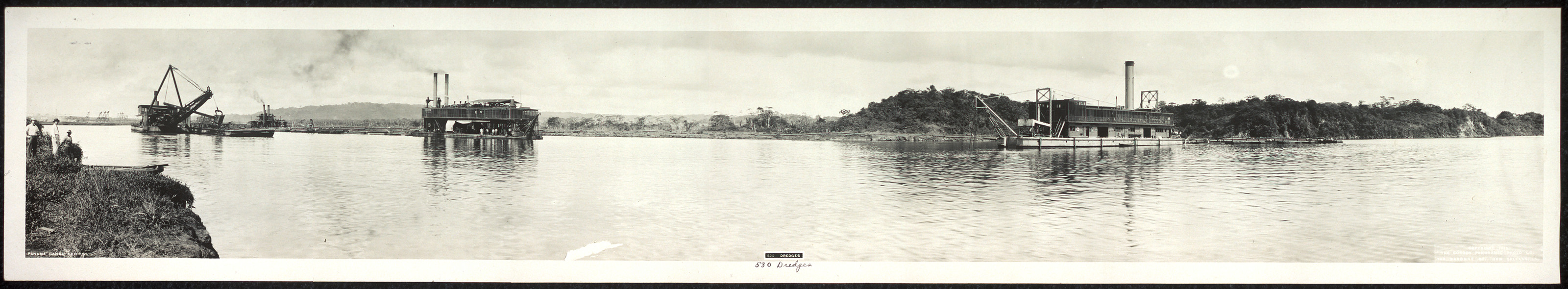 Dredges on the Panama Canal, panoramic view — historic image