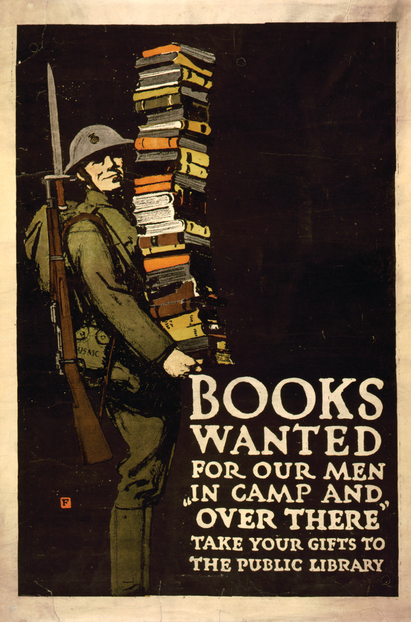 Books Wanted For Our Men in Camp and Over There, c. 1918-1923 — vintage poster