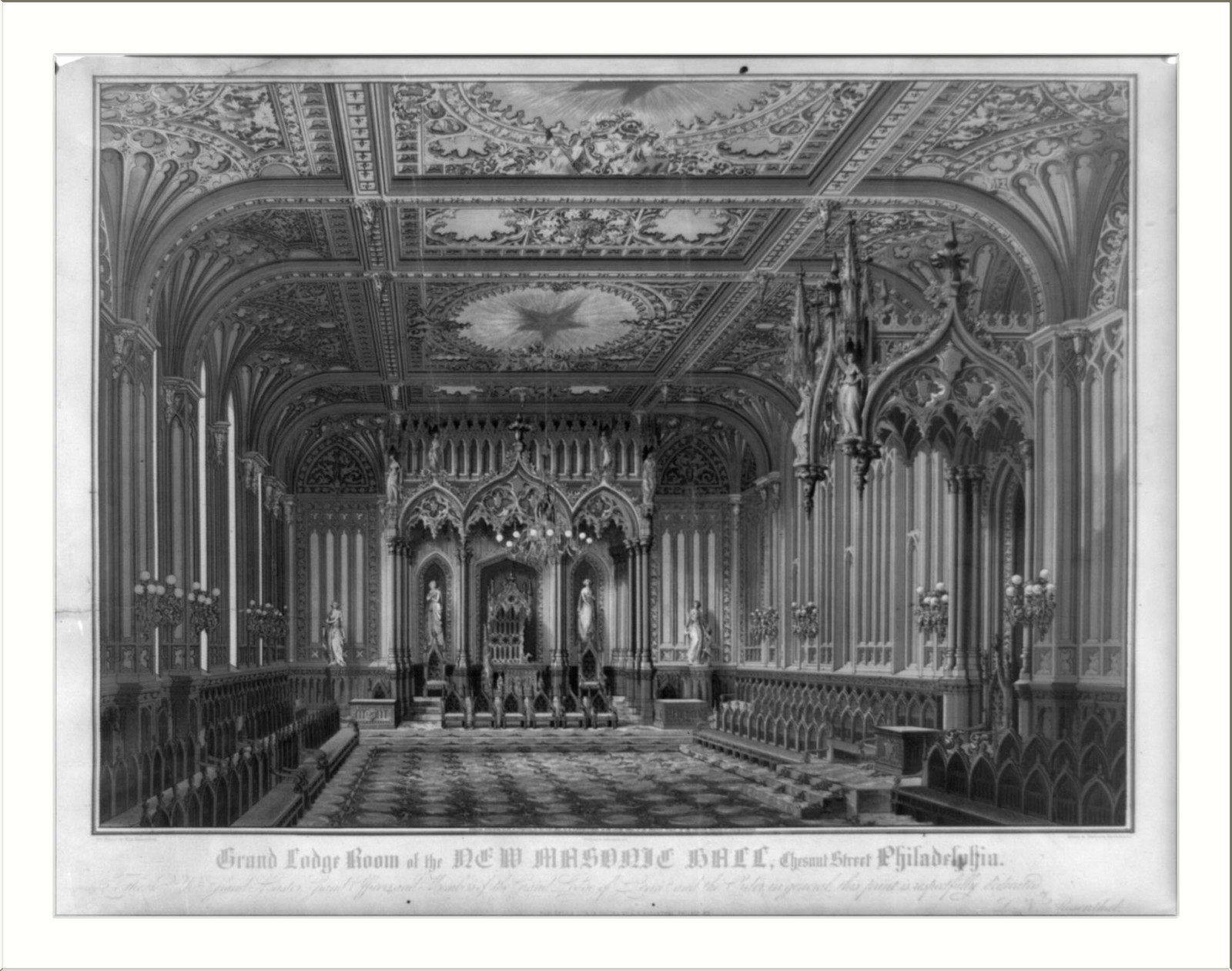 Grand Lodge room of the new Masonic Hall, Chestnut Street Philadelphia, c1855. — historic print