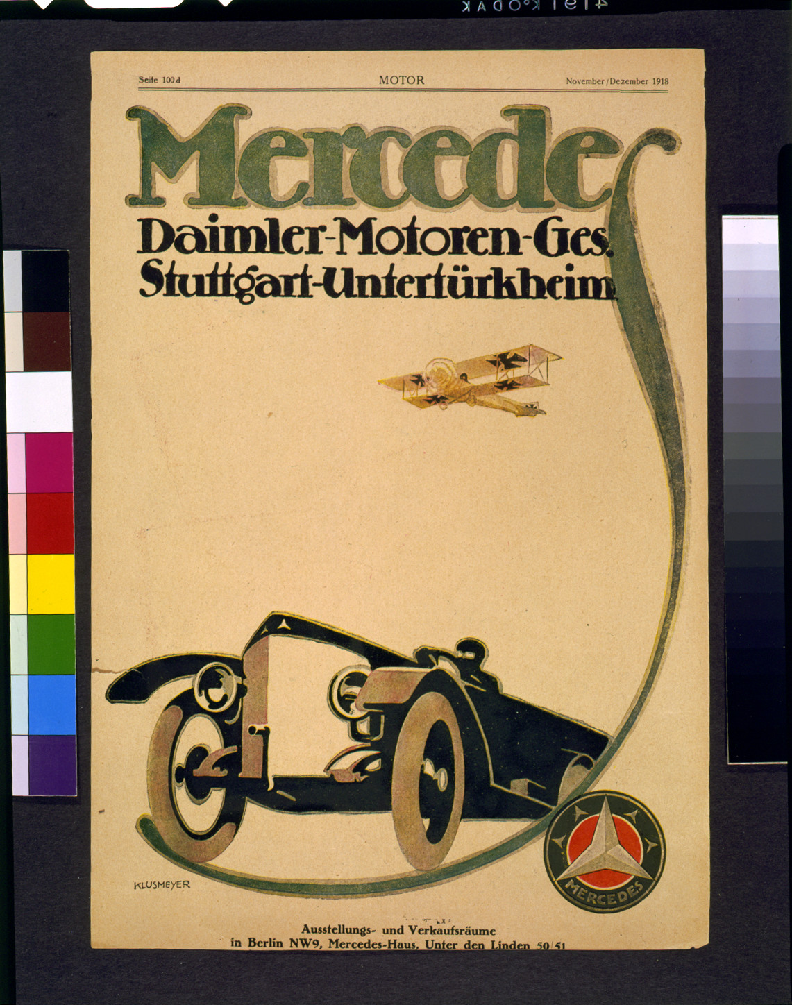 Mercedes. Daimler-motoren-ges. Stuttgart-untertürkheim / Klusmeyer., 1918 November/Dezember. — historic print