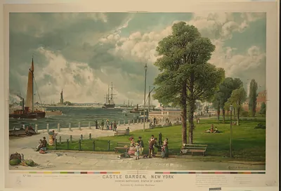 Castle Garden, New York, Showing Bartholdi's Statue of Liberty