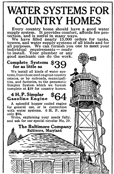 Water Systems for Country Homes advertisement, The Baltimore Company