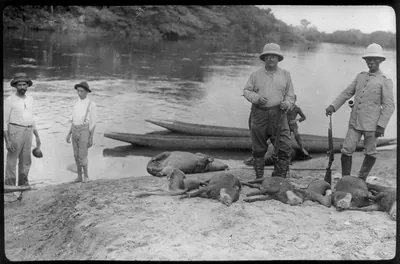 [Theodore Roosevelt, 1858-1919; lantern slide of Roosevelt's Brazil expedition, 1913, taken by his son Kermit]