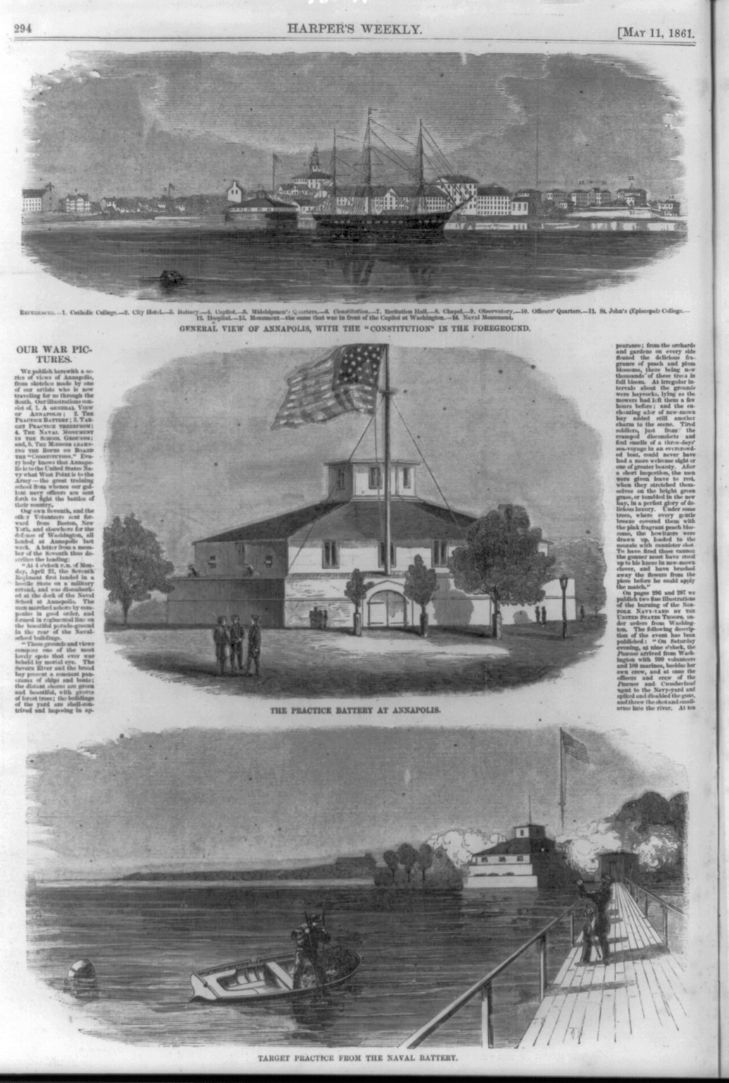 Antique Maritime - Md. - Annapolis - U.S. Naval Academy: 3 scenes — historic print