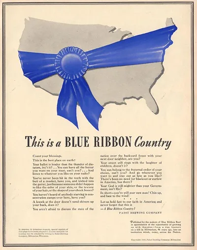 Pabst Blue Ribbon advertisement: "This is a Blue Ribbon Country