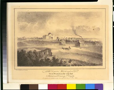 The Capitol--Washington, D. C.--West front from the City Hall / T.D. ; sketched and drawn by T. Doughty ; from Childs & Inman's Lith Press.