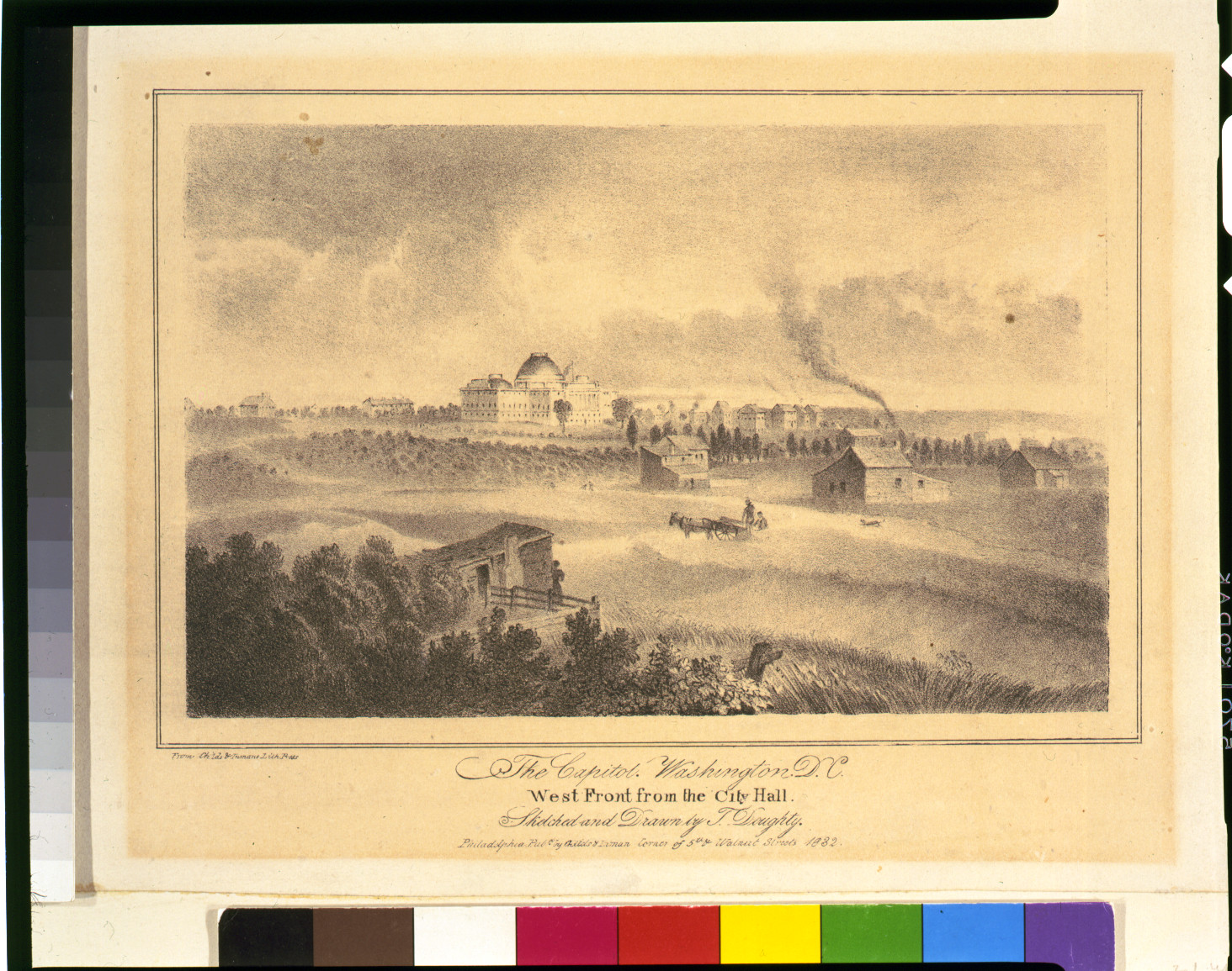 The Capitol--Washington, D. C.--West front from the City Hall / T.D. ; sketched and drawn by T. Doughty ; from Childs & Inman's Lith Press., Philadelphia : pubd. by Childs & Inman, 1832. — antique lithograph