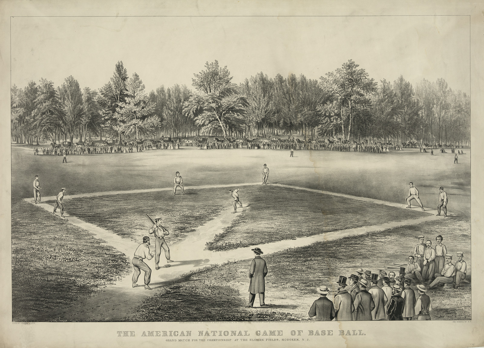 The American National Game of Base Ball, Hoboken lithograph — antique lithograph