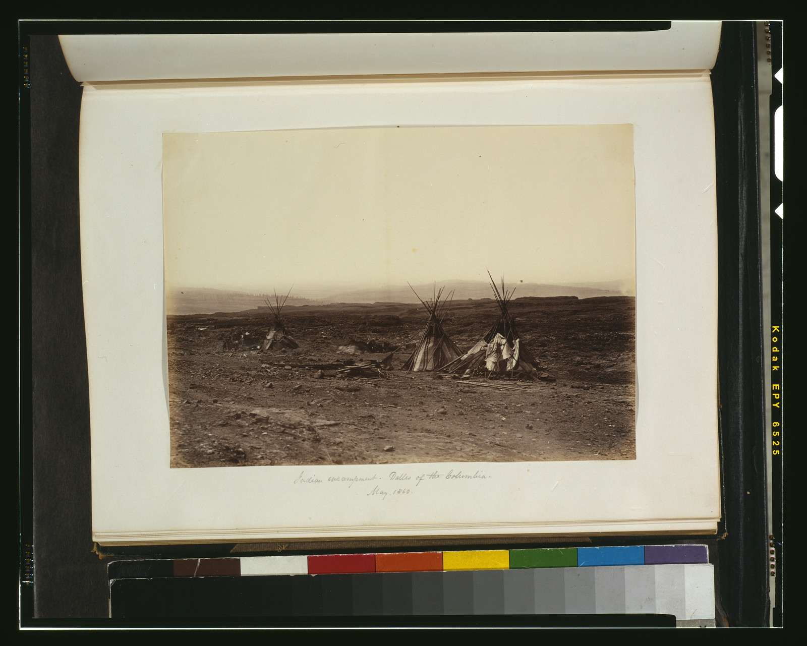 Indian encampment, Dalles of the Columbia, May 1860, 1860 — historic photograph