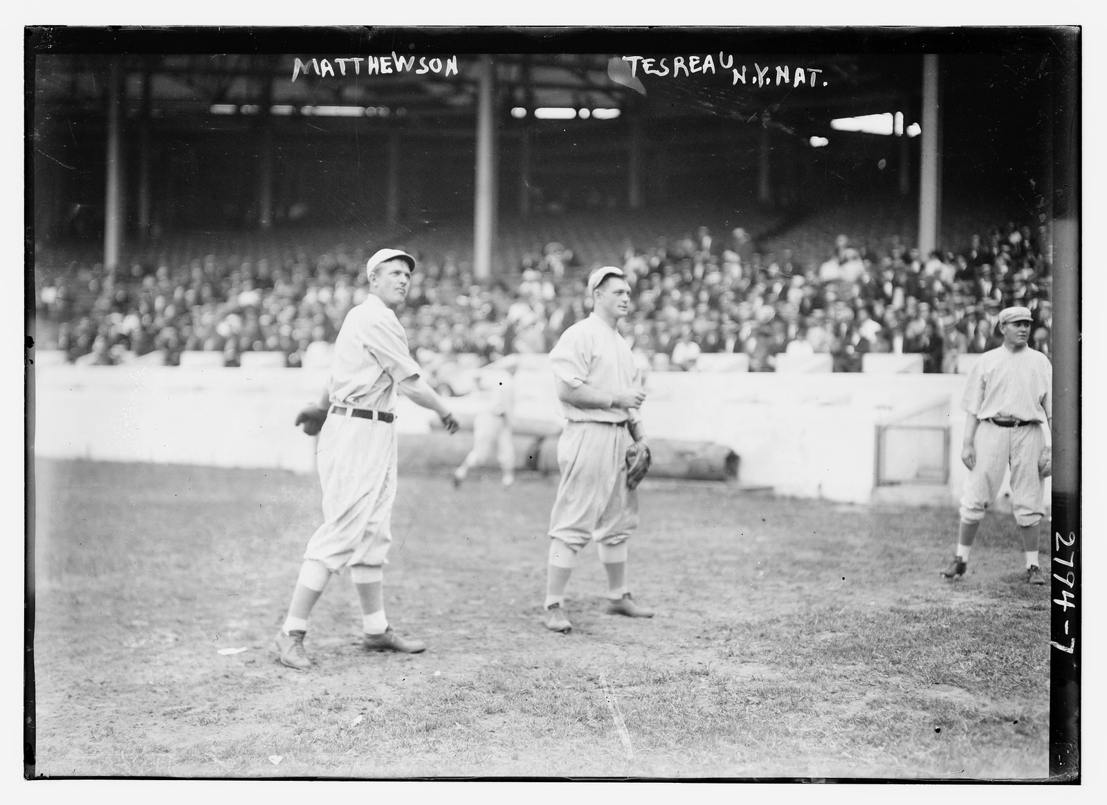 Christy Mathewson & Jeff Tesreau, New York NL, at Polo Grounds (baseball), [1914] — historic photograph