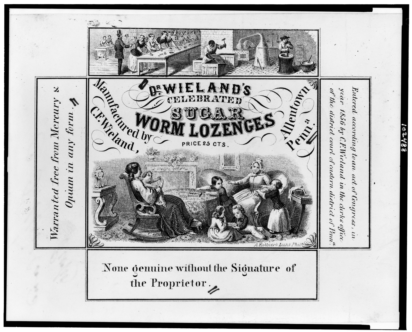 Dr. Wieland's celebrated sugar worm lozenges / A. Kollner's Lithy. Phila., c1856. — historic print