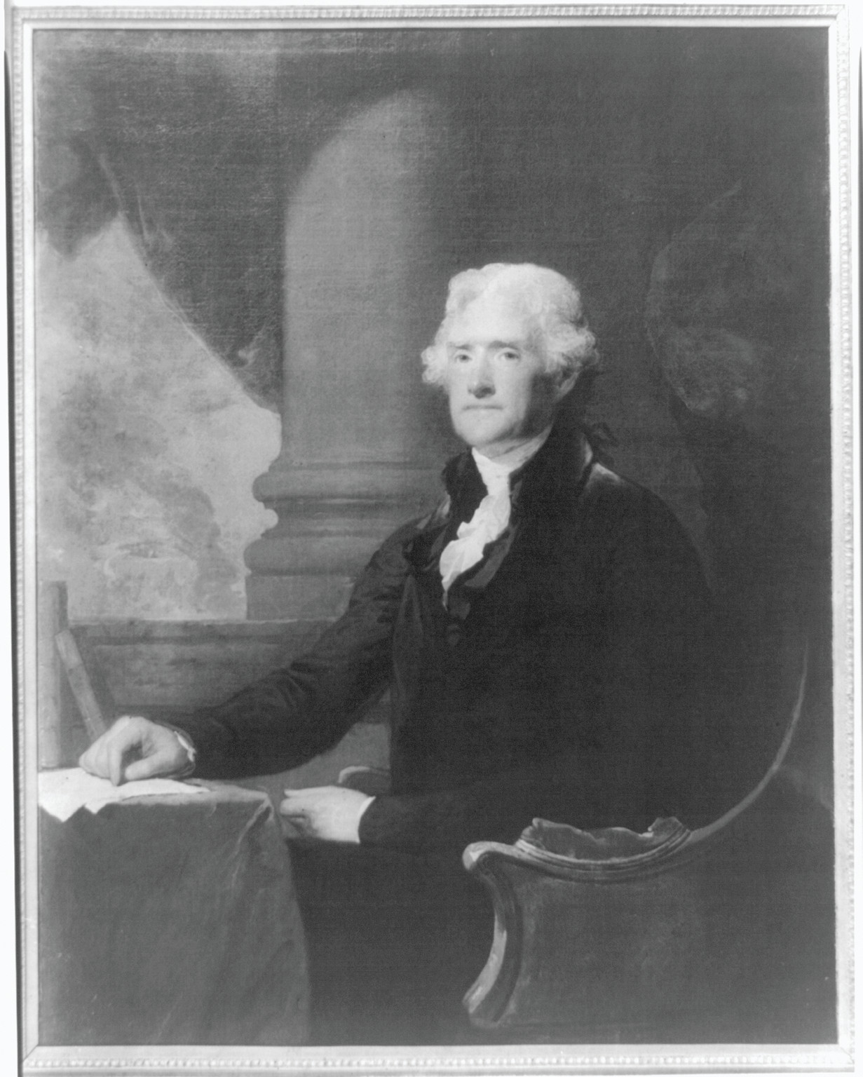 [Thomas Jefferson, three-quarter length portrait, seated at table, facing left], c1898. — historic print