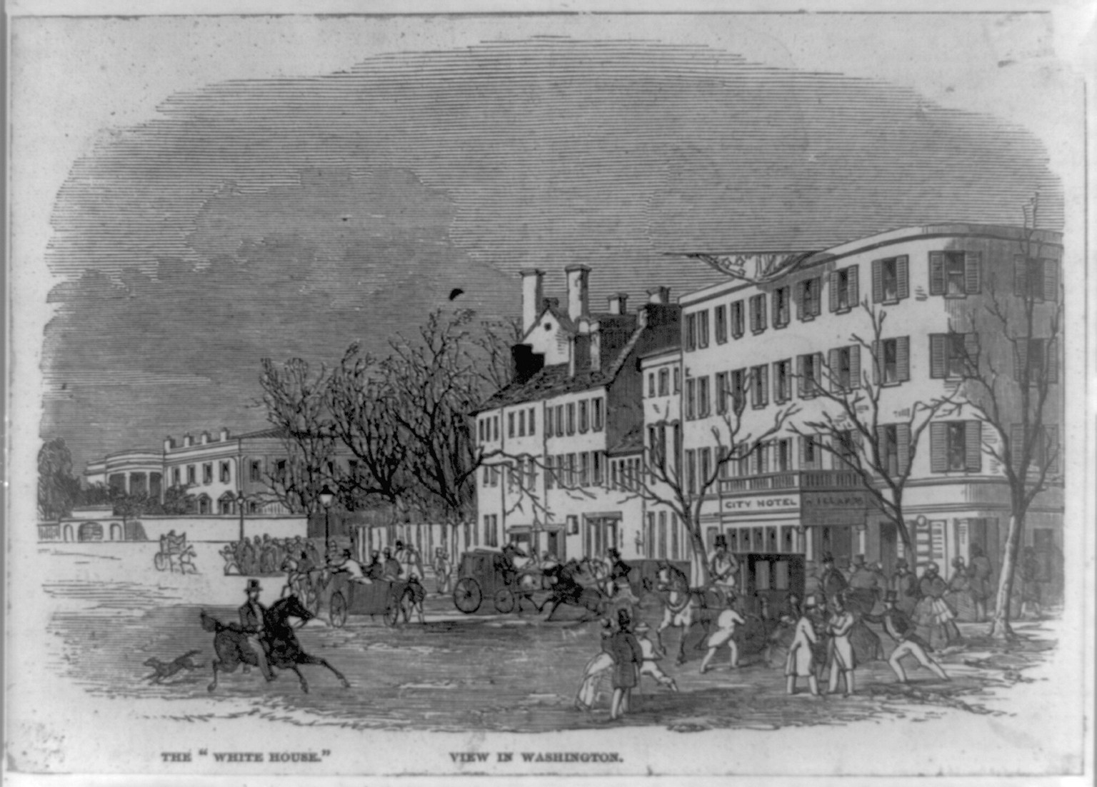 The White House, view in Washington, ca. 1850. — antique engraving