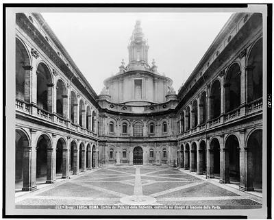 Roma. Cortile del Palazzo della Sapienza, costruito dui disegni di Giacomo della Porta / Ed. Brogi.