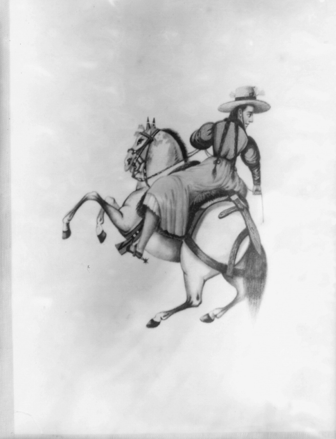 [Woman on horseback, Peru], [between 1830 and 1840] — historic drawing