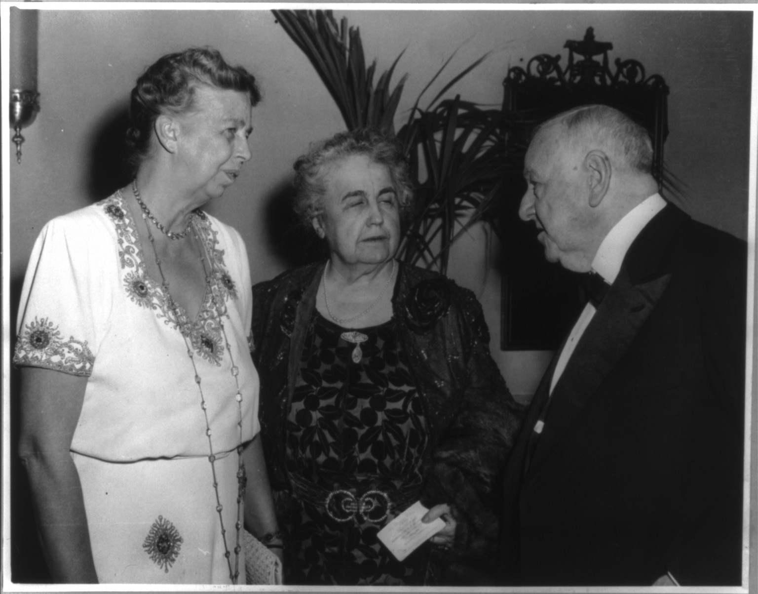 Mrs. Franklin D. Roosevelt, Mrs. Woodrow Wilson (Edith Bolling Galt) and Josephus Daniels, c1945 March. — historic photograph