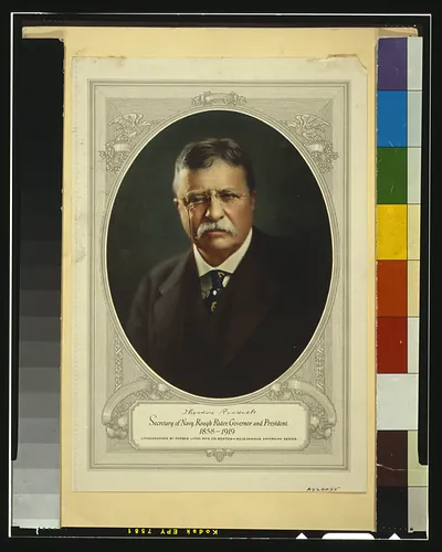 Theodore Roosevelt, Secretary of Navy, Rough Rider, governor and president, 1858-1919 / lithographed by Forbes Litho. Mfg. Co., Boston.