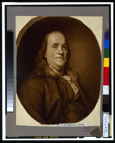 [Benjamin Franklin, head-and-shoulders portrait, facing slightly right, wearing fur collar]