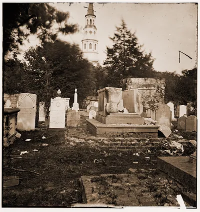 Charleston South Carolina. Ruins of bombarded graveyard