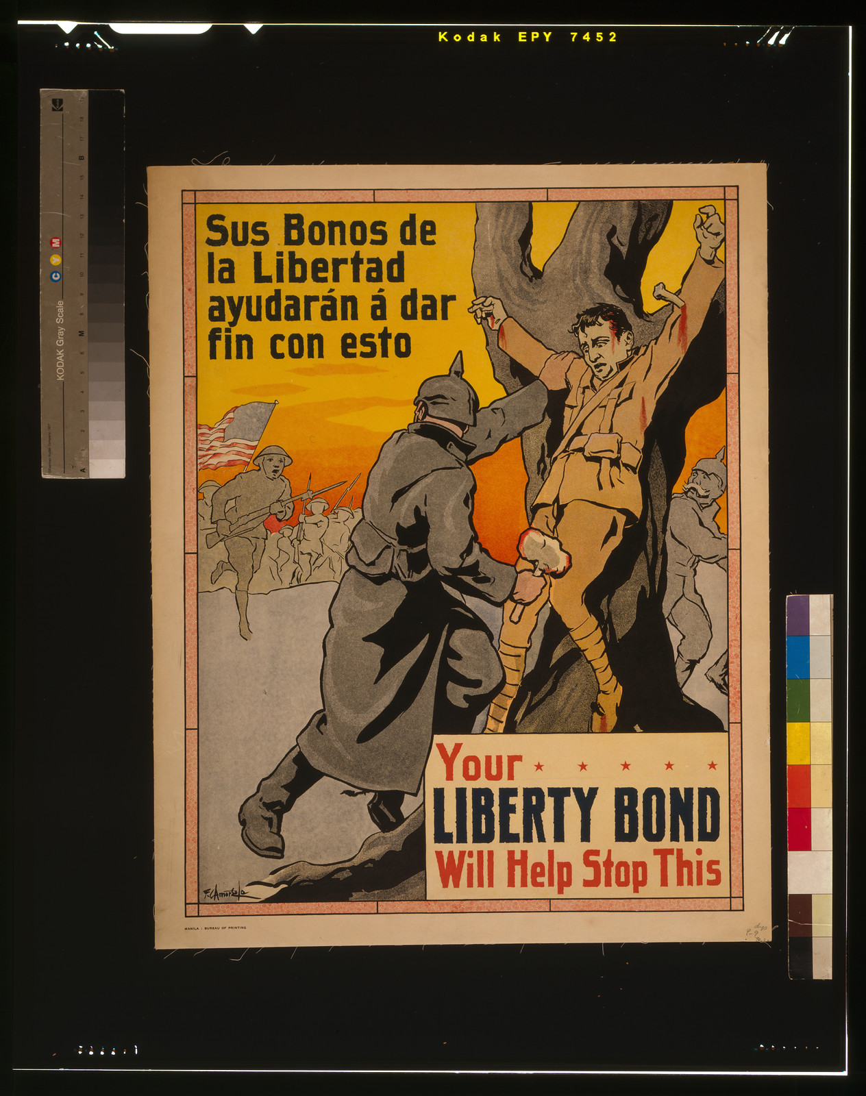 Your Liberty Bond will help stop this - Sus bonos de la libertad ayudarán á dar fin con esto / F. C. Amorsolo., Manila : Bureau of Printing, [1917] — vintage poster