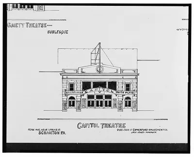 [Gaiety Theatre (Burlesque), Penn Ave. near Spruce St., Academy Theatre, Wyoming Ave. near Linden St., and Capitol Theatre, Penn Ave. near Spruce St., Scranton, Pennsylvania]